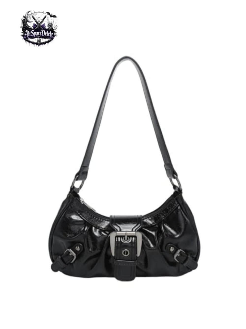 Small Y2K Hobo Shoulder Bag PU Leather Goth Punk Crescent Handbag
